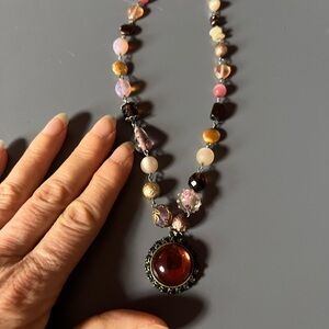 Multicolor Beaded Necklace with Red Pendant